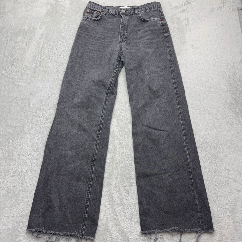 Zara Jeans Womens 8 Grey The 90s Full Length Wide Leg Raw Hem Denim Pants